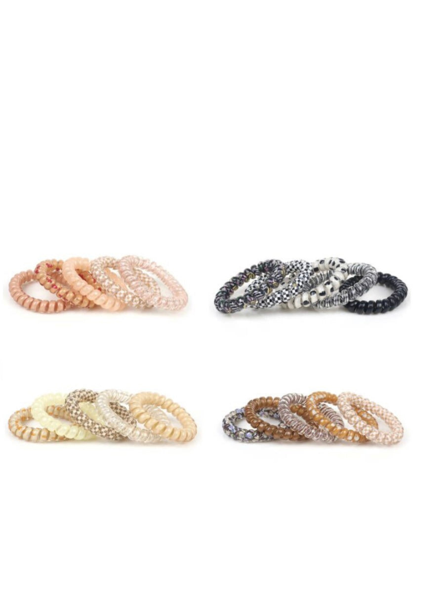 Solid Flower Checker Hair Coil Ties-Pack of 5