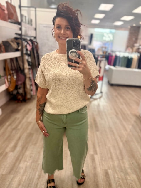 Short Sleeve Glitter Pullover in White Cap