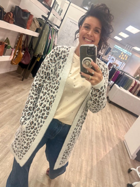 Animal Print Cardigan in Almond