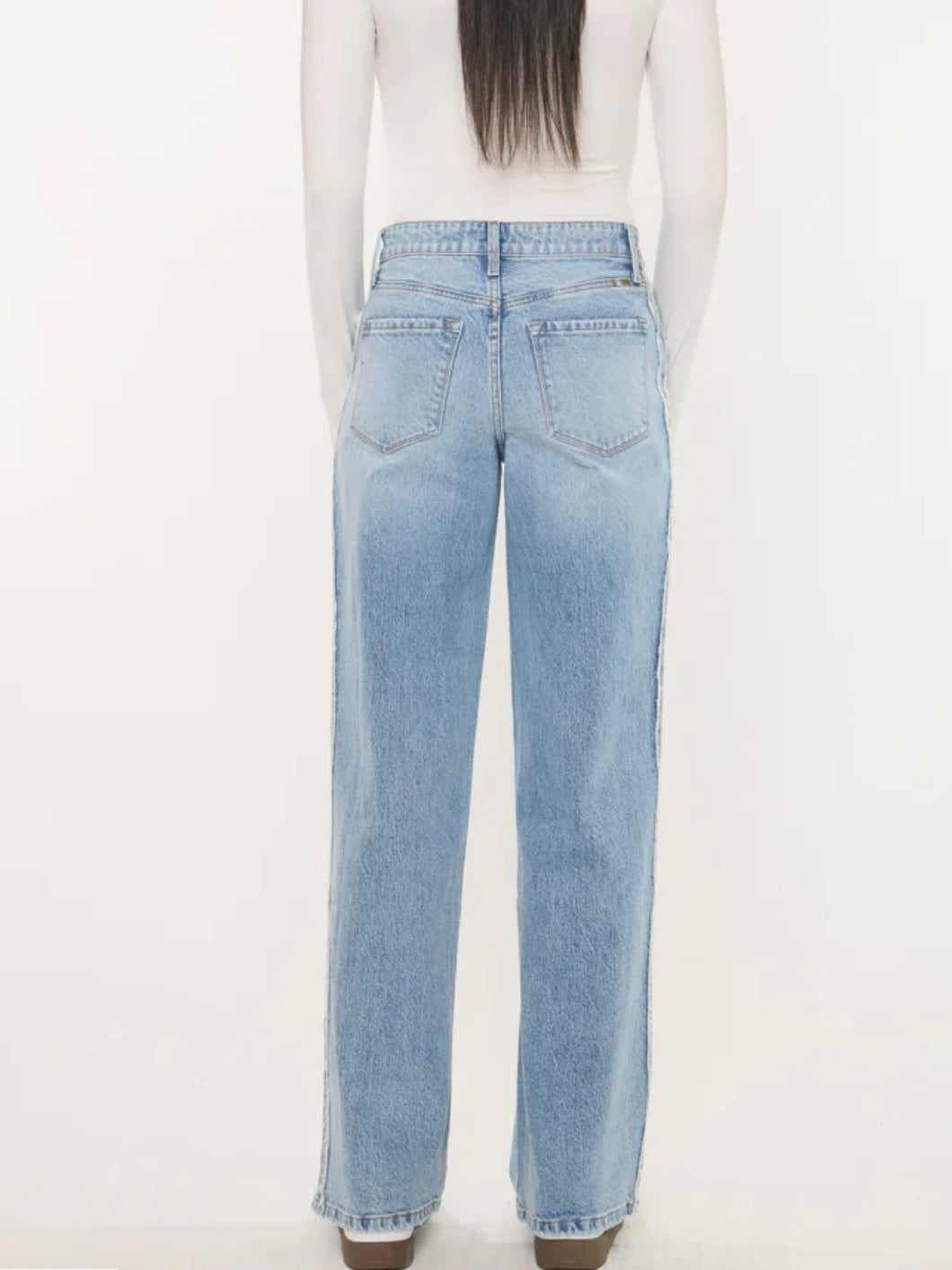 Terry High Rise Printed Side Wide Leg Jeans