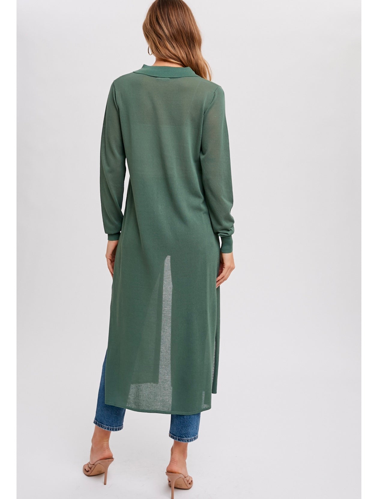 Longline Knit Shirt Top in Sage