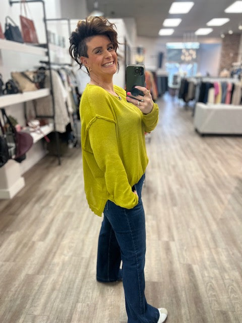 Knitted Solid Sweater in Green Tea