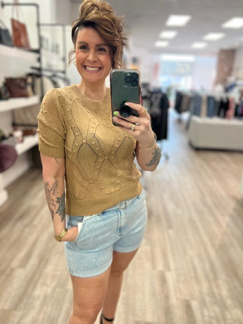 Short Sleeved Knit Top in Latte