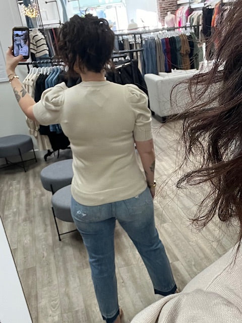 Puff Short Sleeve Sweater in Sand Beige