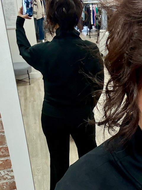 Saruna Soft Knit With Satin Trim Mock Neck Jacket in Black