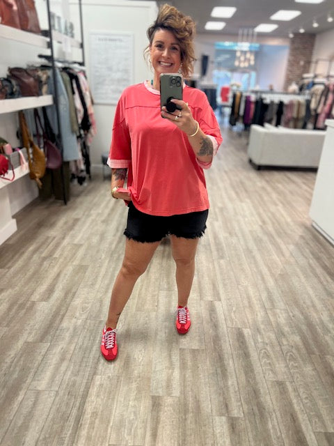 Oversized Mineral Washed Tunic in Coral