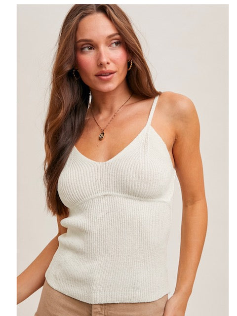 V-Neck Ribbed Knit Tank Top in Ivory