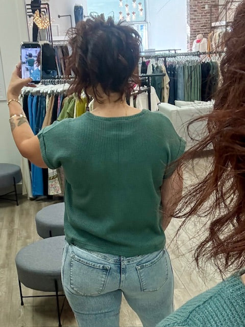 Short Sleeve Crew Neck Sweater in Ash Jade