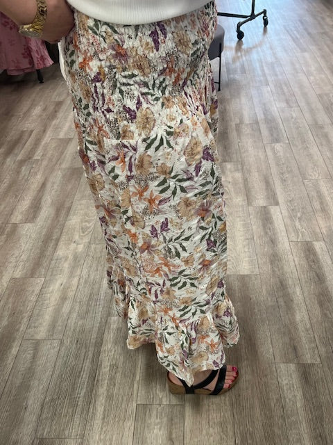 Convertible Floral Smocked Skirt in Cream/Dusty Lilac