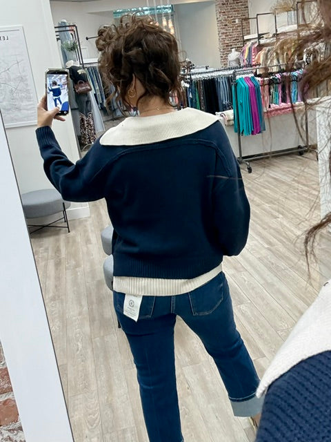The Contrast Club Sweater in Navy