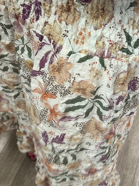 Convertible Floral Smocked Skirt in Cream/Dusty Lilac