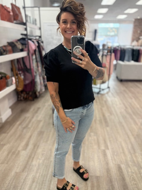 Puff Short Sleeve Sweater in Black
