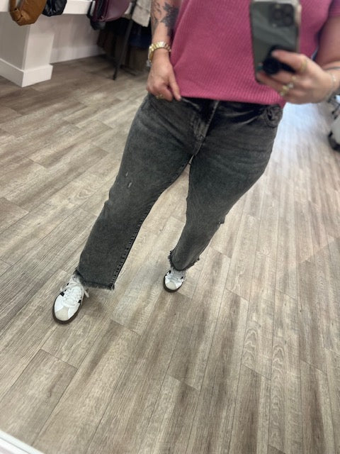 High Rise Straight Jeans in Acid Black