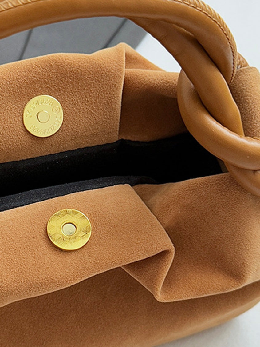 Rouched Faux Suede Tote in Black, Cabernet and Camel