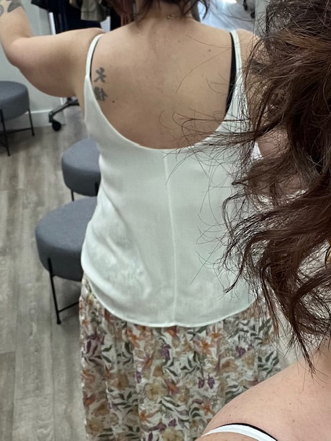 Woven Crinkle Double Spaghetti Strap V-Neck Cami Top in Off White