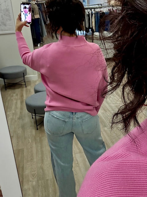 Dolman Sleeve Mock Neck Sweater in Candy Pink