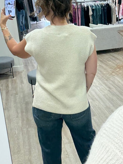 Oversized Sweater Vest with Side Slits in Sand Beige