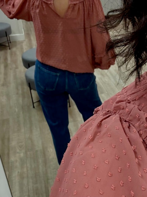 Sheer PomPom Chiffon Blouse in Mauve