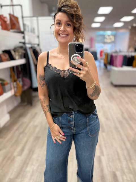 Lace Trim Cami Top in Black