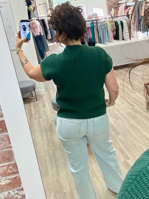 The Cabin Chic Knit Mock Neck Sweater in Dark Green