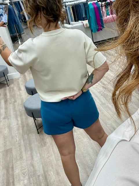 Sunny Soft Knit Shorts in Border Blue
