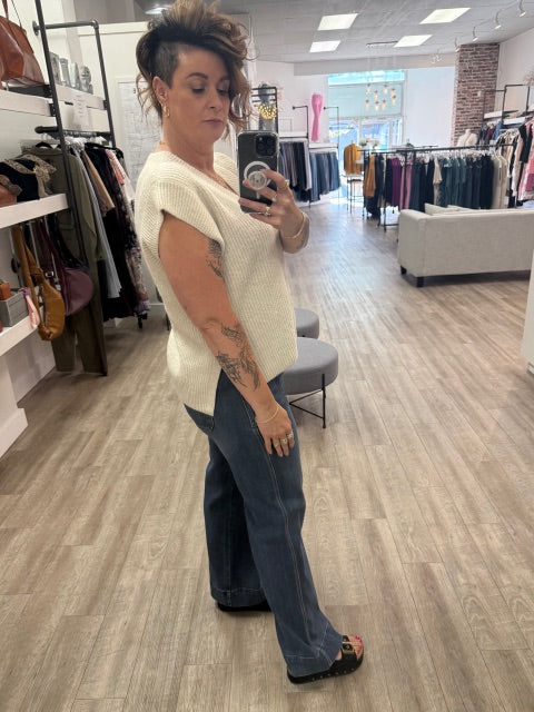 Oversized Sweater Vest with Side Slits in Sand Beige