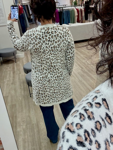 Animal Print Cardigan in Almond