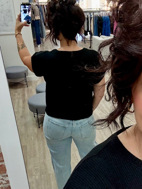 Short Sleeve Crew Neck Sweater in Black