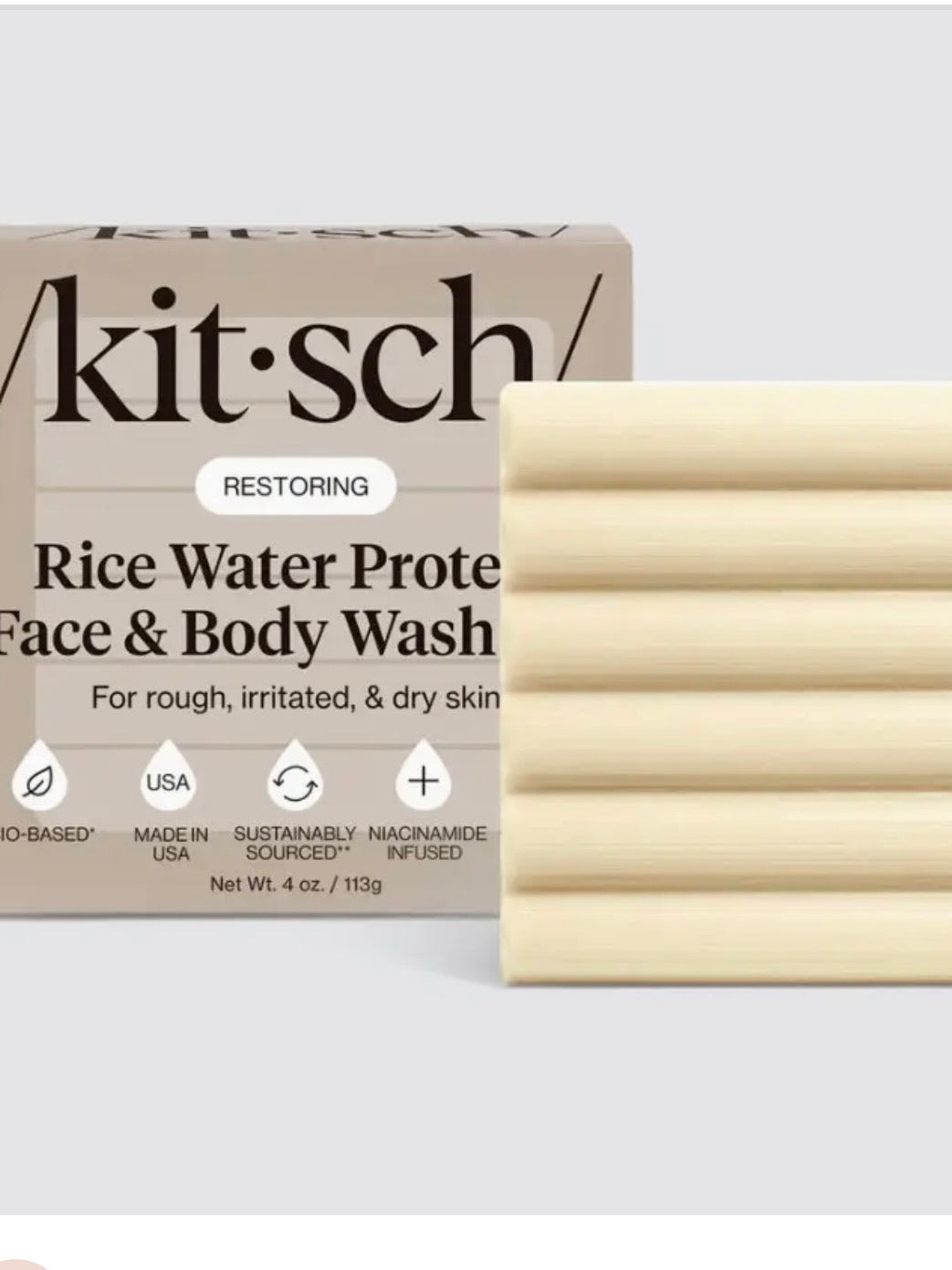 Kitsch Rice Water Protein Face and Body Wash Bar