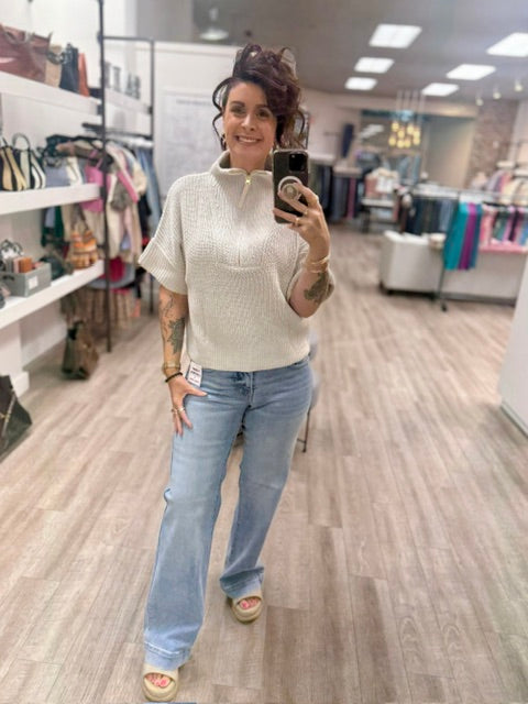 The Luxe Half-Zip Knit Sweater in Light Grey