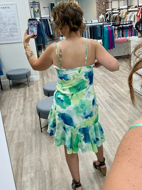Blue Lagoon Asymmetric Ruffle Hem Cami Dress