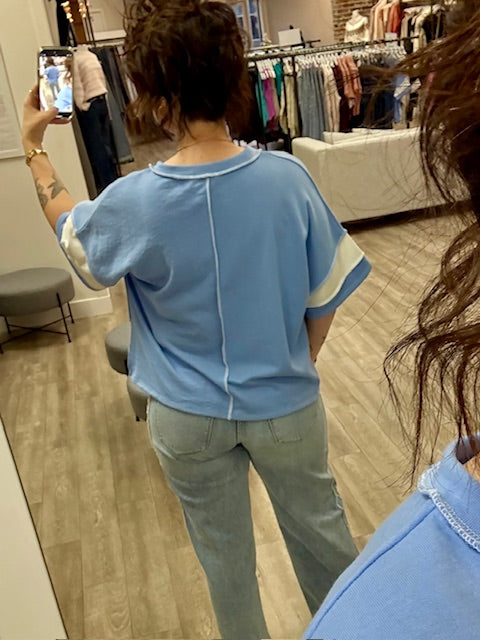 Colour Block Shirt in Cornflower Blue