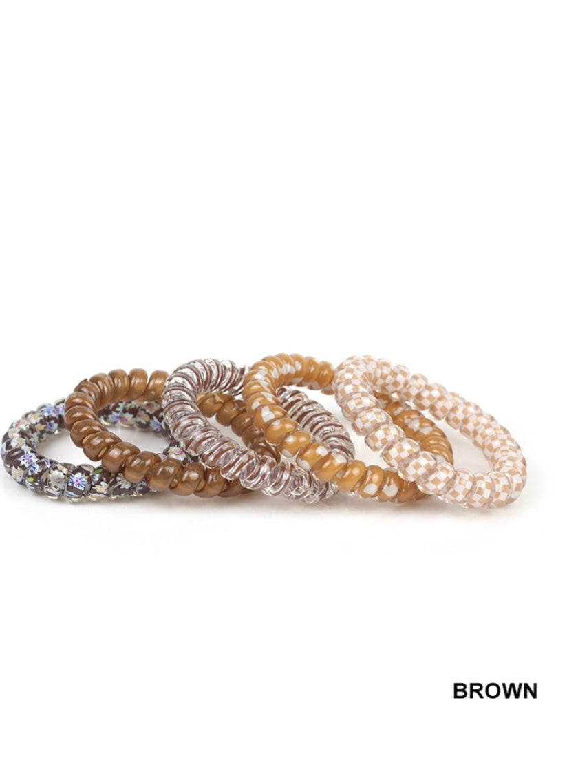Solid Flower Checker Hair Coil Ties-Pack of 5