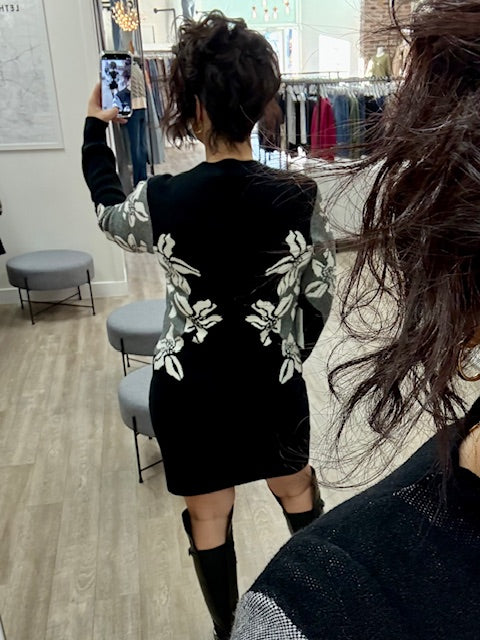Shadow Blossom Sweater Dress in Black
