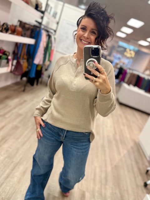 Seven Button Henley Sweater in Ash Mocha