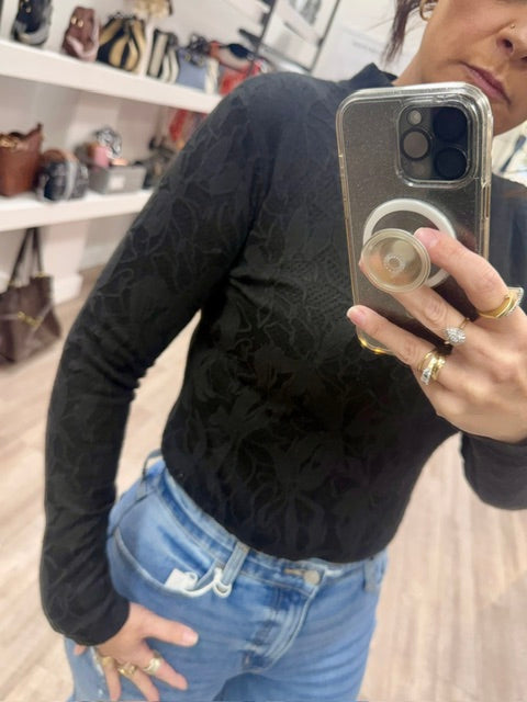 Midnight Bloom Mock Neck in Black