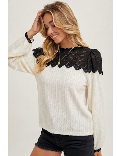 Lace Trimmed Blouse in Black