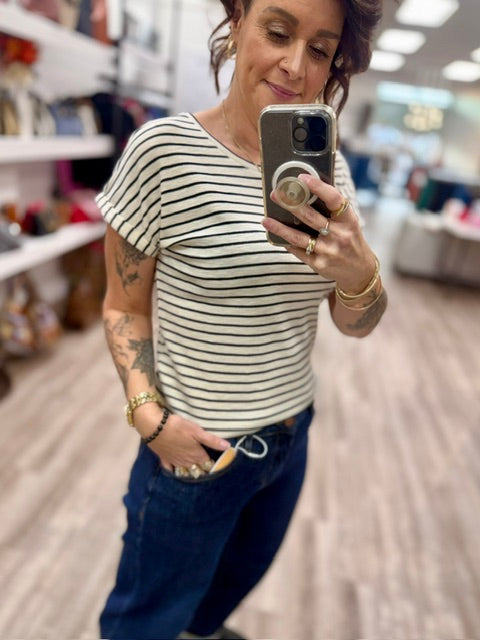 Subtle Sparkle Stripe Tee in Black