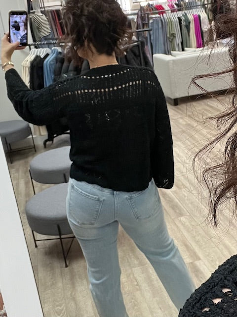 Open Knit Sweater Pullover in Black