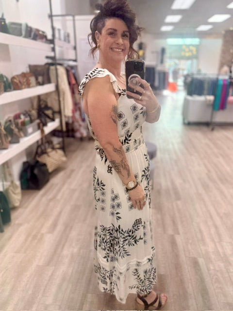 Midnight Garden Midi Dress in Off White