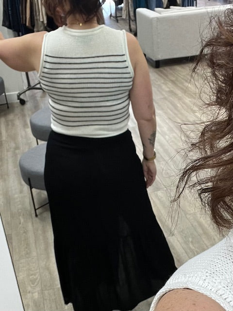 Tiered Maxi Skirt with Slit in Black