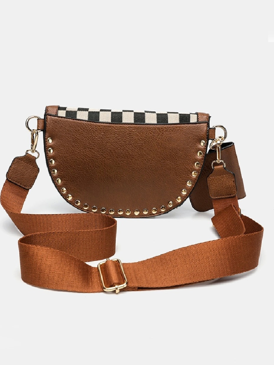 Duo Studded Bag with Wallet in Black and Camel