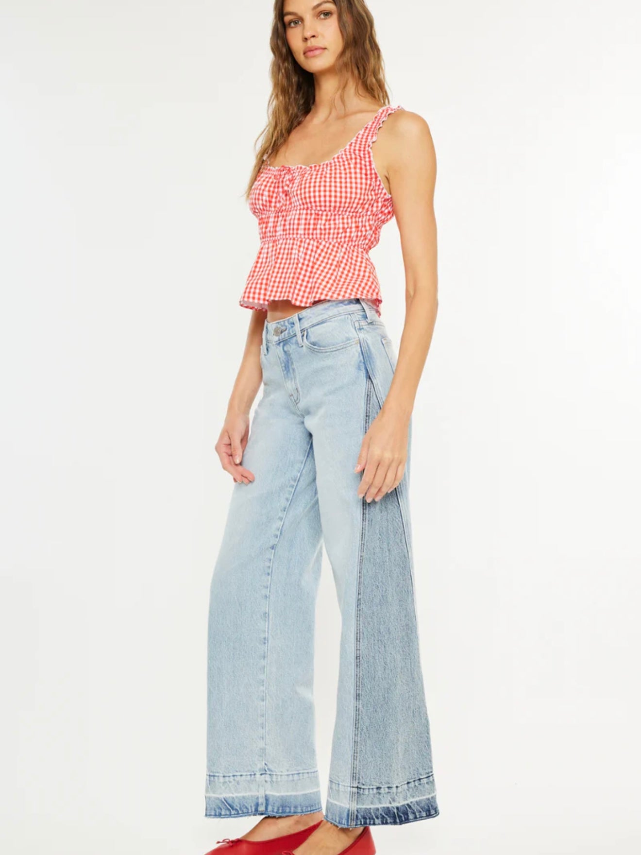 Carlise Mid Rise Colour Block Wide Leg Jeans