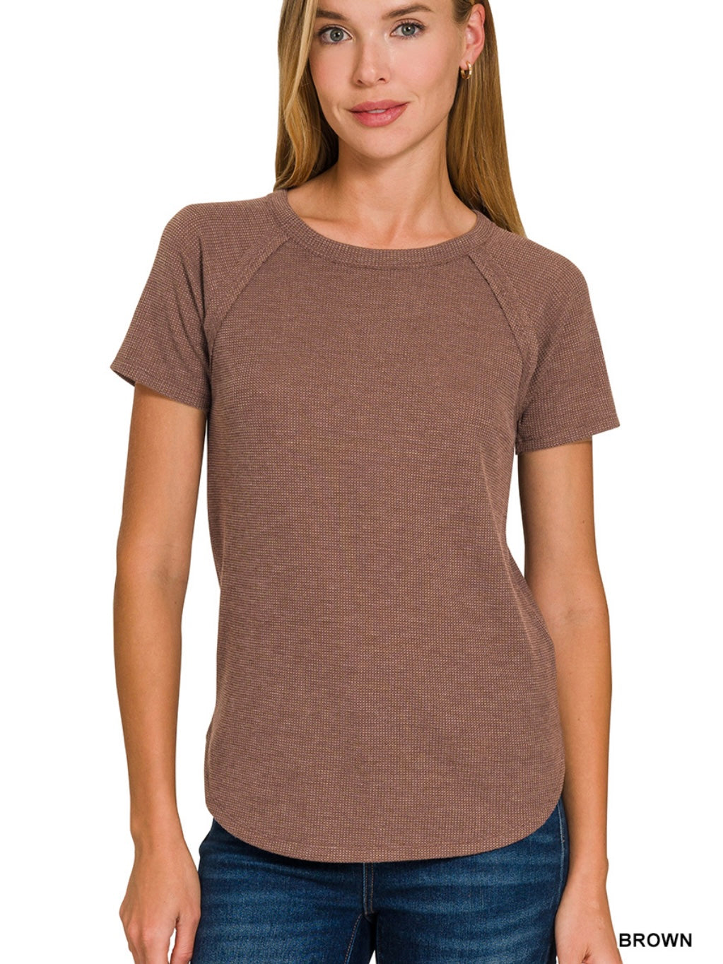 Waffle Short Sleeve Top in Brown