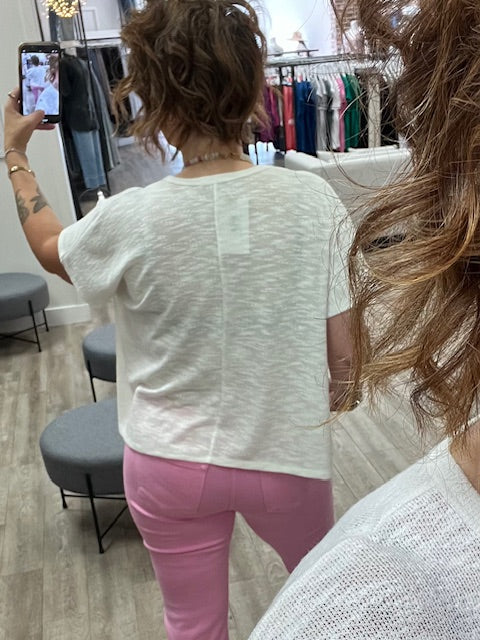 Oversized Slub Hacci Top With Pocket in Ivory
