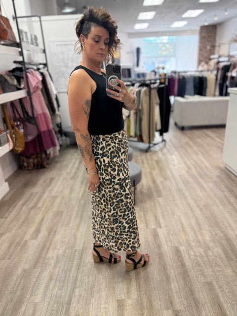 Animal Print Flowy Midi Skirt in Almond