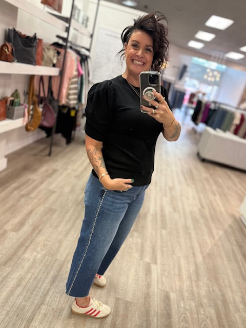 Puff Short Sleeve Sweater in Black