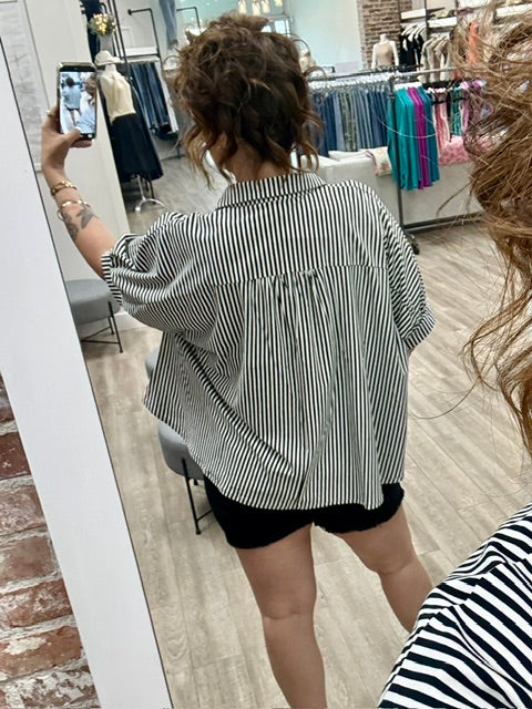 The Monroe Stripe Blouse in Black