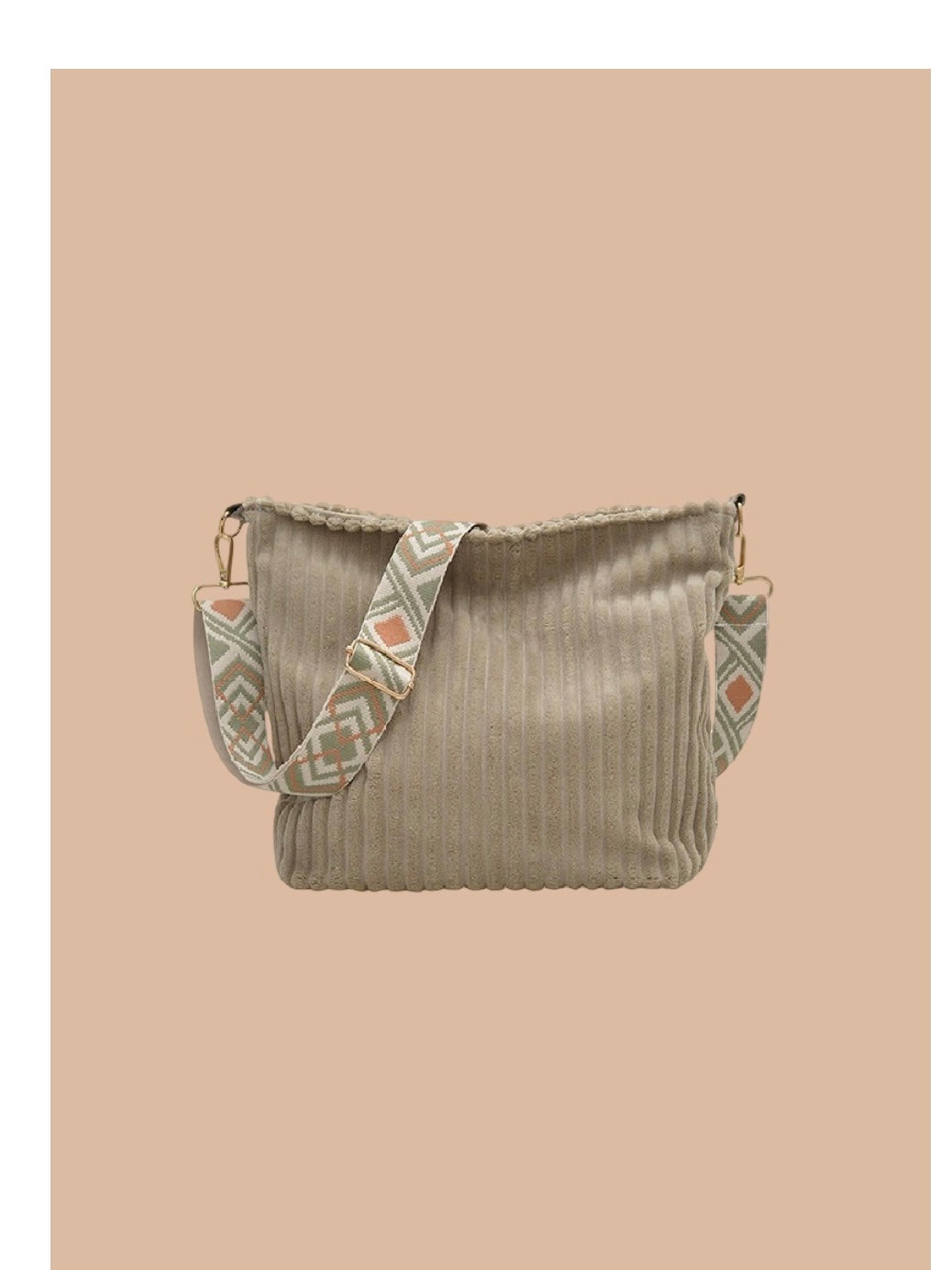 Corduroy Tote Bag With Guitar Shoulder Strap