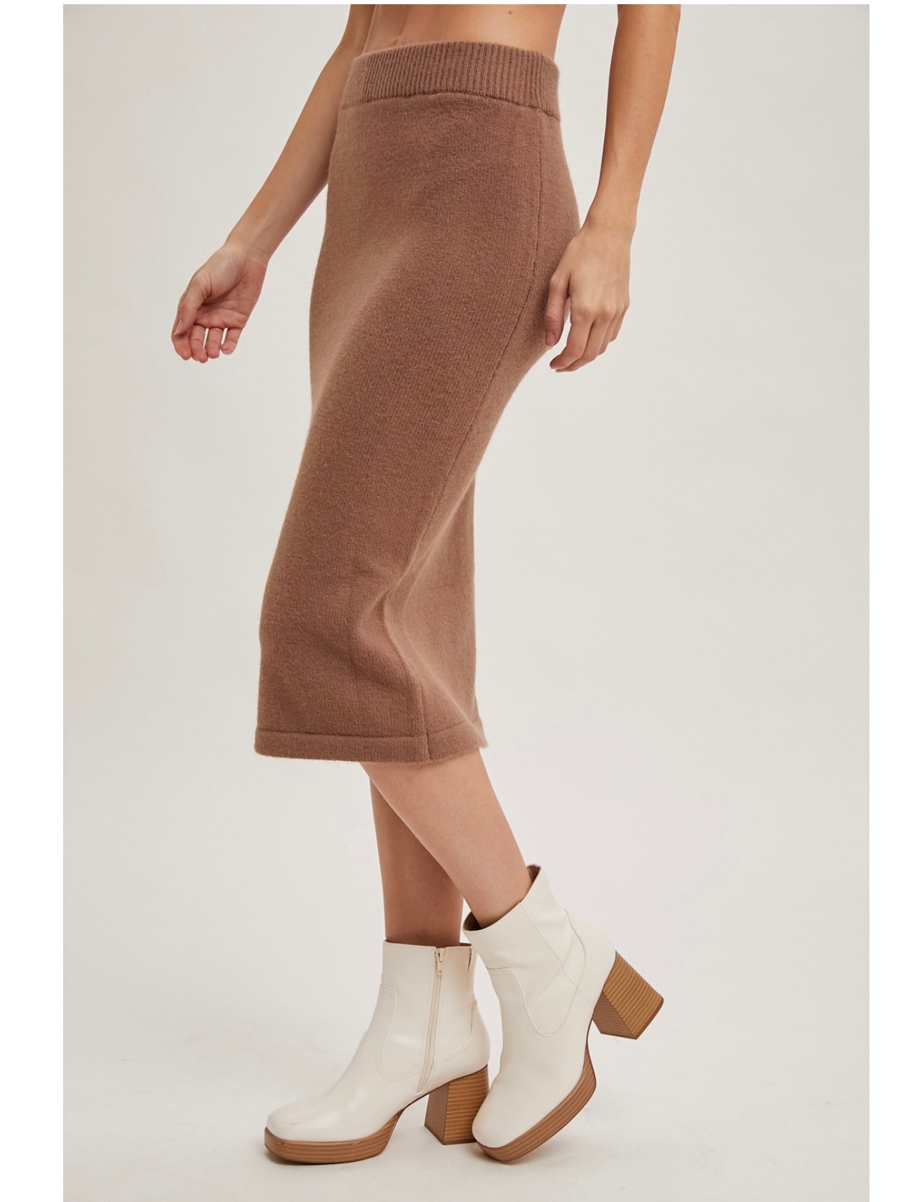 Knit Hoodie Top and Pencil Skirt Set in Mocha